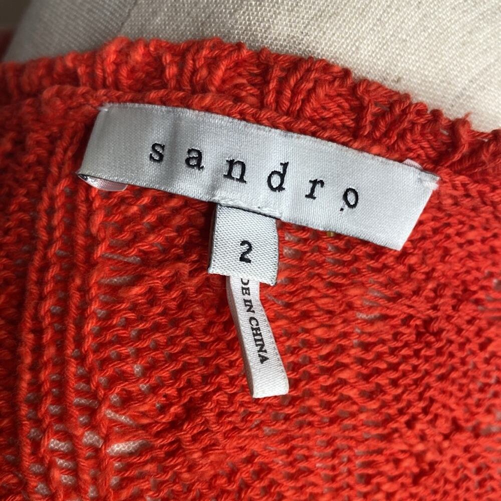 Sandro Cable Knit Sweater Orange Long Sleeve cotton linen blend crew neck size 6 - Picture 6 of 8